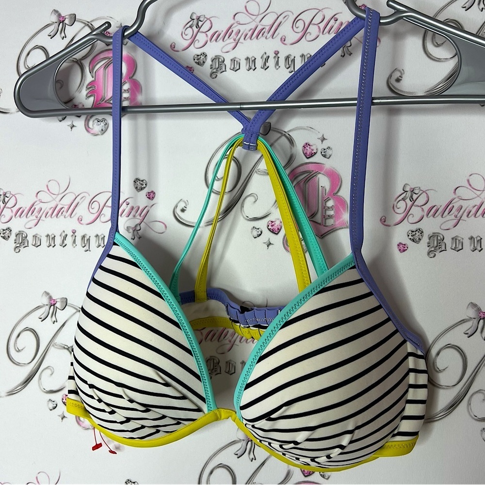 Victoria's Secret Colorful Bikini Top with Straps striped strappy swim top